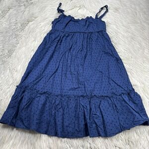 J.Crew Women's 2 Blue Swiss Dot Empire Waist Mini Dress Cotton Coquette Ruffle